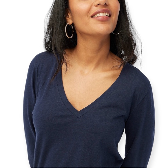 J. CREW Tee Vintage Slub Cotton Long Sleeve V-Neck T-Shirt Navy NWT - Picture 4 of 8